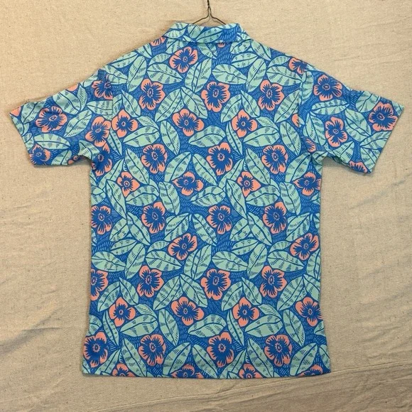 Bad Birdie Polo Shirt Mens Large Blue Floral Multicolors Golf All Over Print AOP - Picture 7 of 11